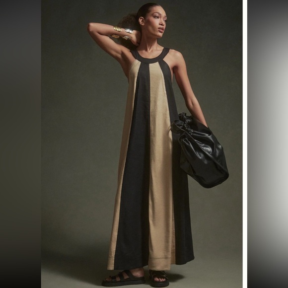 Anthropologie Dresses & Skirts - Anthropologie Maeve 1X The Ami Linen Halter Maxi Dress Striped Colorblock